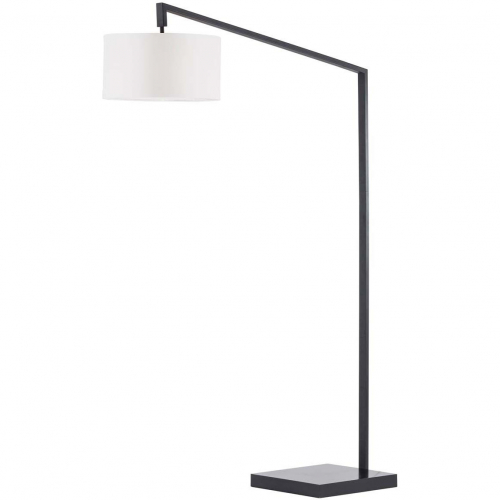 Stretch Chairside Arc Floor Lamp in Black Steel & White Linen