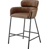 Finley Counter Stool in Tufted Vintage Cognac Leatherette & Black