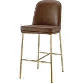 Keisha Counter Stool in Vintage Cognac Leatherette & Gold Metal (Set of 2)