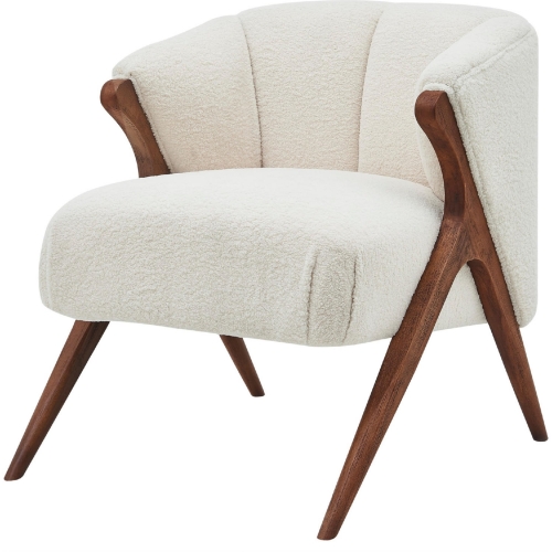 Florence Accent Chair in Beige Faux Fur & Wood Legs