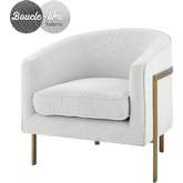Harrod Accent Arm Chair in Boucle Beige Fabric & Antique Gold