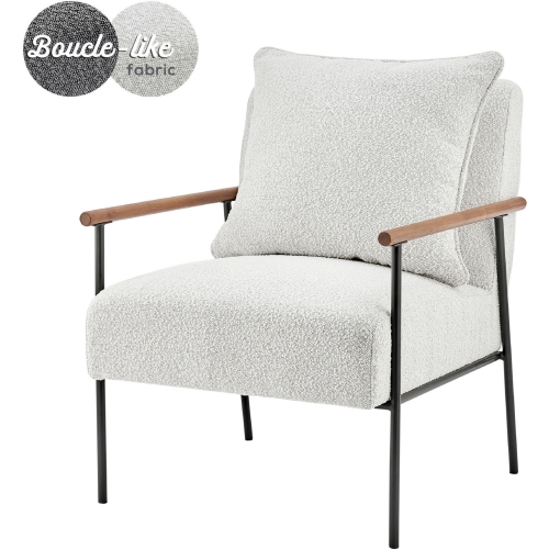 Quinton Accent Arm Chair in Beige Boucle Fabric & Black Metal