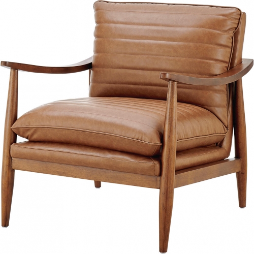 Edmond Accent Arm Chair in Channel Tufted Vintage Cider Brown Leatherette