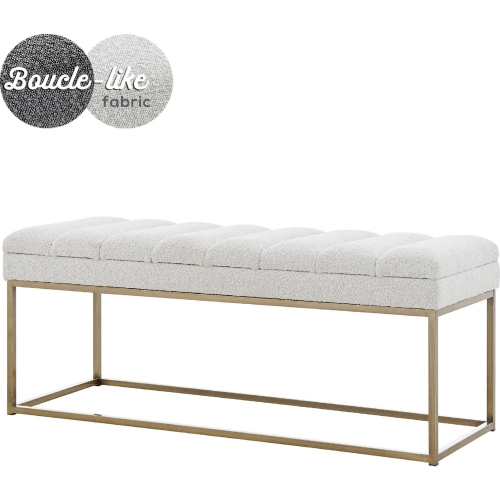 Darius Bench in Channel Tufted Boucle Beige Fabric & Brushed Gold