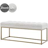 Darius Bench in Channel Tufted Boucle Beige Fabric & Brushed Gold
