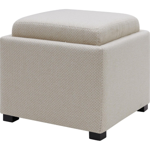 Cameron Square Storage Ottoman with Tray in Cream Fabric