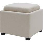 Cameron Square Storage Ottoman with Tray in Cream Fabric