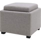 Cameron Square Storage Ottoman with Tray in Gray Fabric