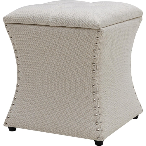 Amelia Storage Ottoman in Tufted Cream Fabric with Nailhead