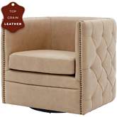 Leslie Swivel Accent Chair in Tufted Beige Top Grain Leather