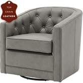Walsh Swivel Accent Chair in Tufted Gray Top Grain Leather