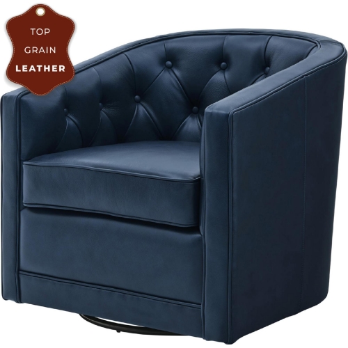 Walsh Swivel Accent Chair in Tufted Blue Top Grain Leather