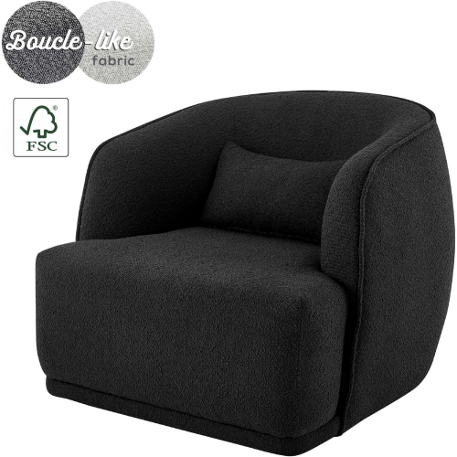Steward Swivel Accent Chair in Black Boucle Fabric