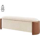 Alyssa Storage Bench in Palladian Beige Fabric & Vintage Cider Leatherette