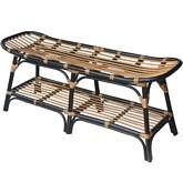 Damara Rattan Bench with Shelf in Natural & Black