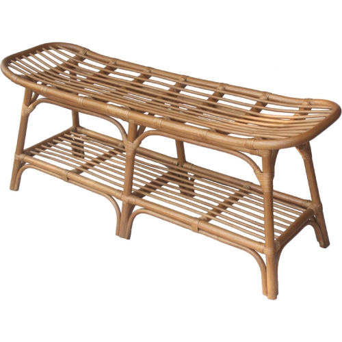 Damara Rattan Bench with Shelf in Natural & Brown