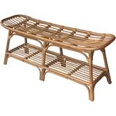 Damara Rattan Bench with Shelf in Natural & Brown