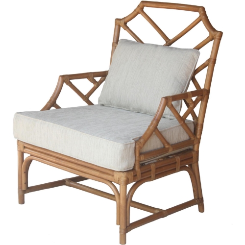 Kara Chippendale Style Rattan Accent Arm Chair in Natural Brown
