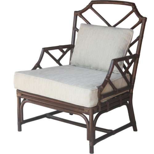 Kara Chippendale Style Rattan Accent Arm Chair in Dark Brown