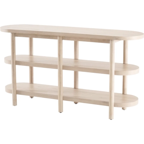 Lester Console Table with Shelves in Weathered Sand Beige Wood
