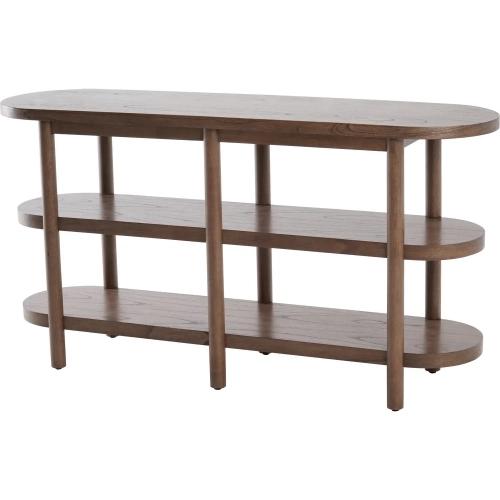 Lester Console Table with Shelves in Walnut Brown Finish Wood