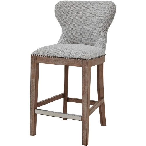 Dorsey Counter Stool in Gray Fabric & Driftwood