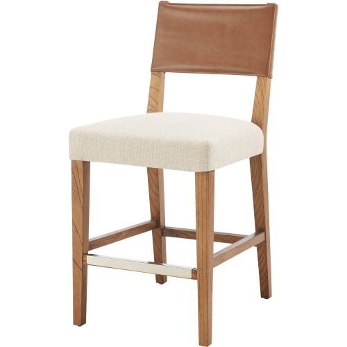 Kylo Counter Stool in Brown Leatherette, Cream Fabric & Wood