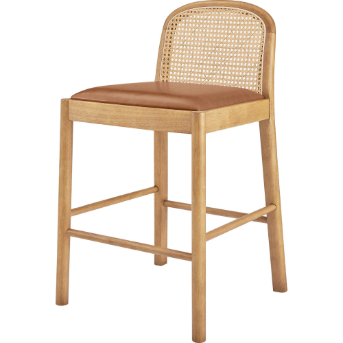 Donna Counter Stool in Wood, Rattan & Brown Leatherette (Set of 2)