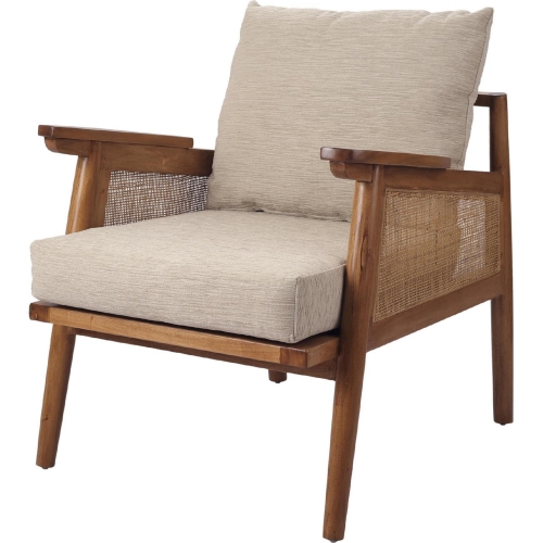 Teramo Accent Chair in Rattan, Mahogany & Brown Fabric