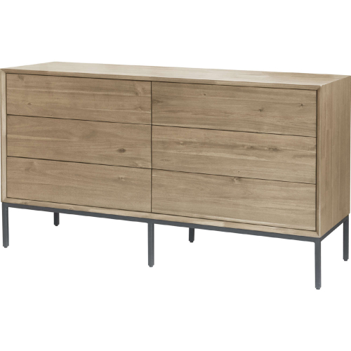 Hathaway 6 Drawer Dresser in Drifted Sand Beige Wood & Black