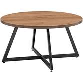 Courtdale Round Coffee Table in Rustic Brown Melamine & Metallic Steel