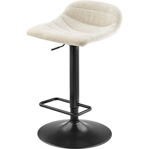 Koa Gaslift Swivel Bar Stool in Channel Tufted Beige Ivory Fabric & Metal (Set of 2)