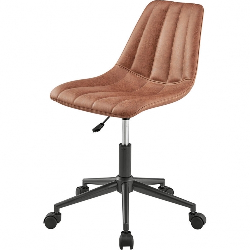 Robert Swivel Office Chair in Channel Tufted Brown Leatherette & Metal