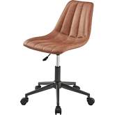 Robert Swivel Office Chair in Channel Tufted Brown Leatherette & Metal