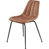 Robert Dining Chair in Channel Tufted Brown Leatherette & Metal (Set of 4)
