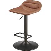 Koa Gaslift Swivel Bar Stool in Channel Tufted Brown Leatherette & Metal (Set of 2)