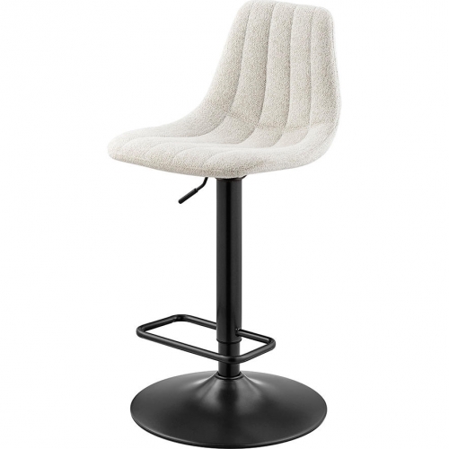 Robert Gaslift Swivel Bar Stool in Channel Tufted Beige Fabric & Metal (Set of 2)