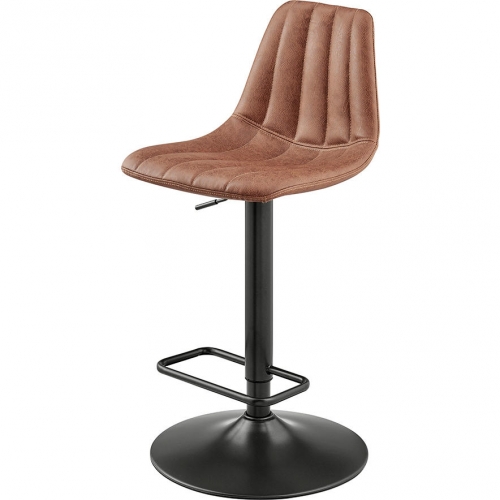 Robert Gaslift Swivel Bar Stool in Channel Tufted Brown Leatherette & Metal (Set 2)