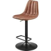 Robert Gaslift Swivel Bar Stool in Channel Tufted Brown Leatherette & Metal (Set 2)