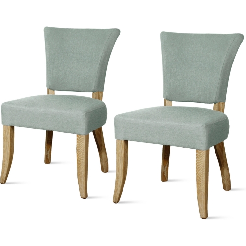 Austin Dining Chair in Soft Blue Fabric with Bronze Nailhead on Wood Legs (Set of 2)