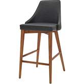 Erin Counter Stool in Antique Gray Leatherette on Walnut Legs