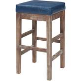 Valencia Counter Stool in Vintage Blue Bonded Leather on Drift Wood Legs