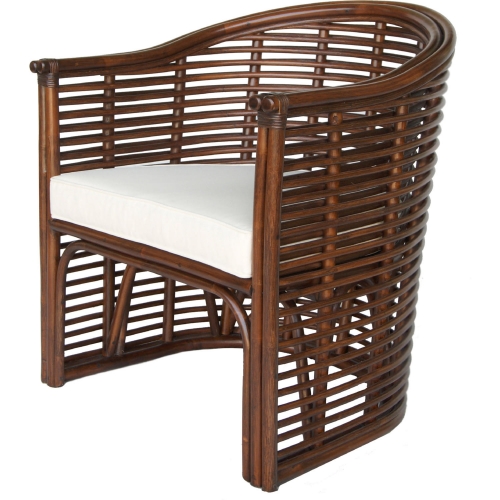 Knox Tub Chair in Earth Tone Brown Rattan with Fabric Seat