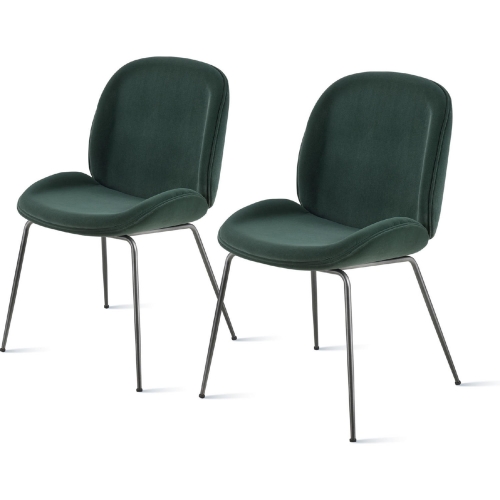 Lucy Dining Chair in Green Velvet on Steel (Set of 2)