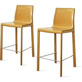 Gervin Counter Stool in Chestnut Recycled Leather on Powder Coated Steel (Set of 2)
