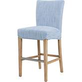 Milton Counter Stool in Blue Stripes Fabric w/ Natural Wood Legs