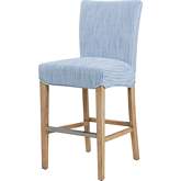Milton Counter Stool in Blue Stripes Fabric with Natural Wood Legs