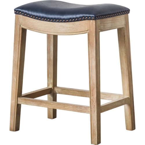 Elmo Counter Stool in Vintage Blue Bonded Leather & Weathered Smoke Wood