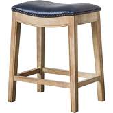 Elmo Counter Stool in Vintage Blue Bonded Leather & Weathered Smoke Wood