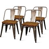 Brian Dining Side Chair w/ Wood Seat in Gunmetal Powder Coated Steel (Set of 4)